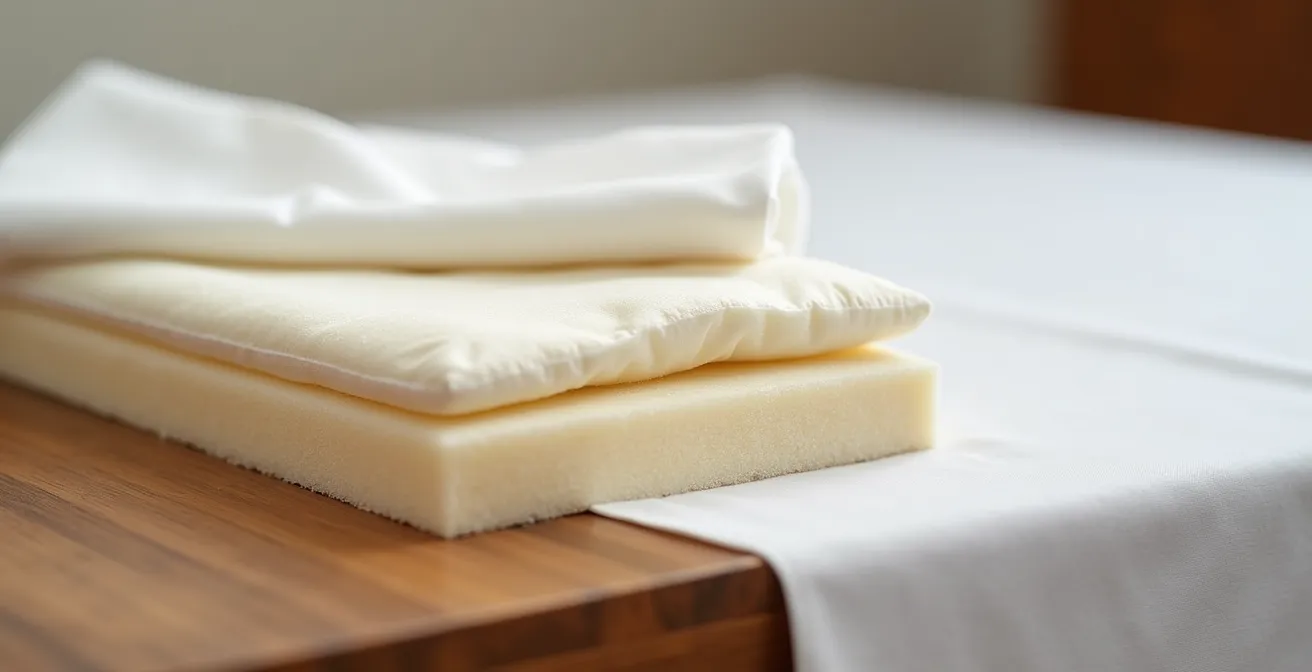 Vue en coupe d'une table avec molleton épais sous la nappe