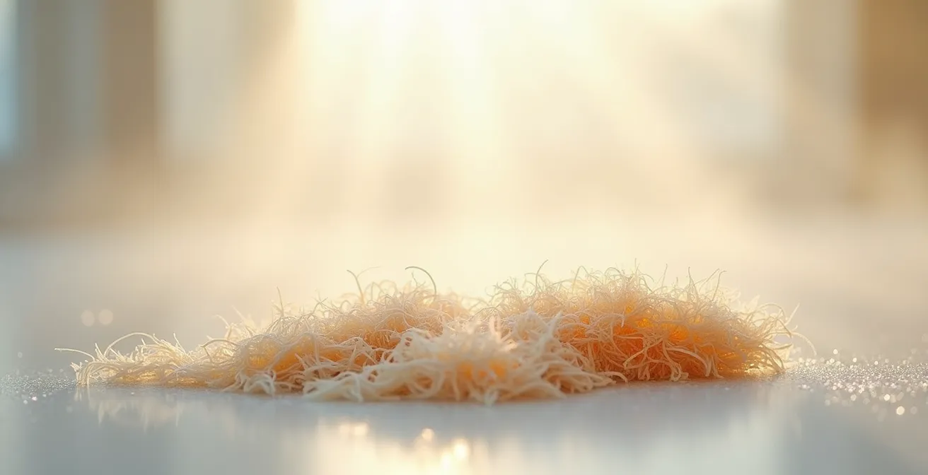 Vue rapprochée de fibres naturelles dans un environnement humide montrant les différences de résistance