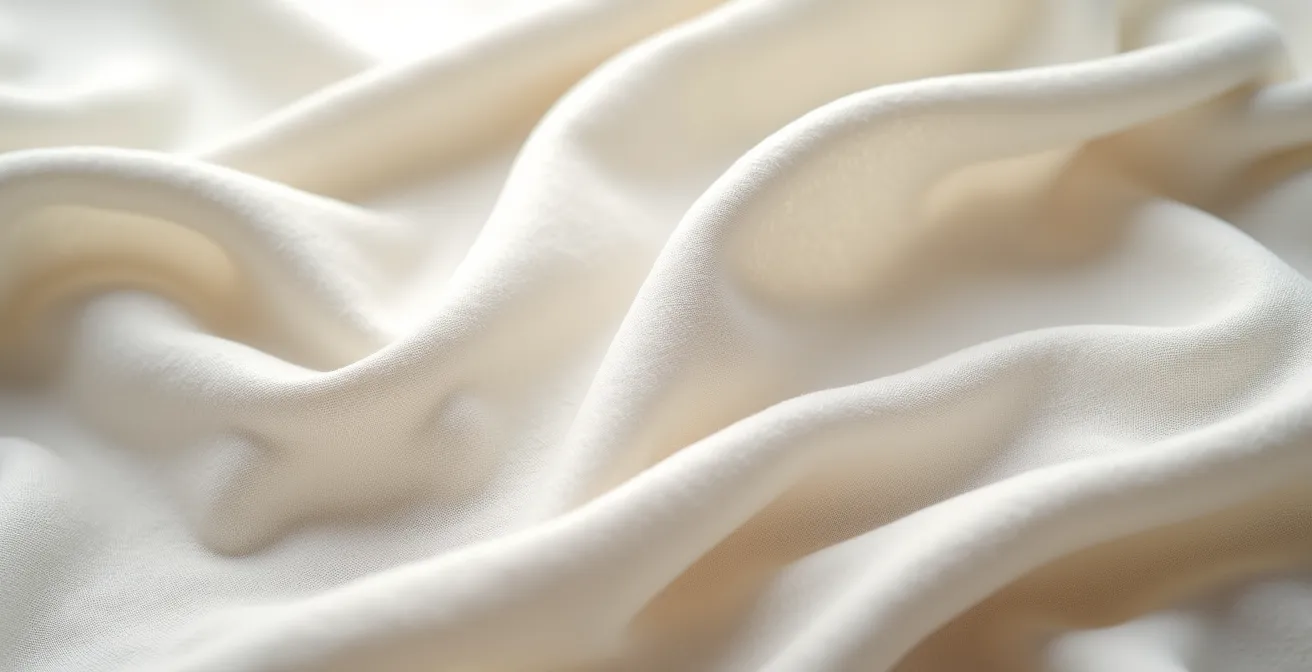 Gros plan sur le drapé naturel d'un tissu de lin lavé montrant les ondulations douces et nobles