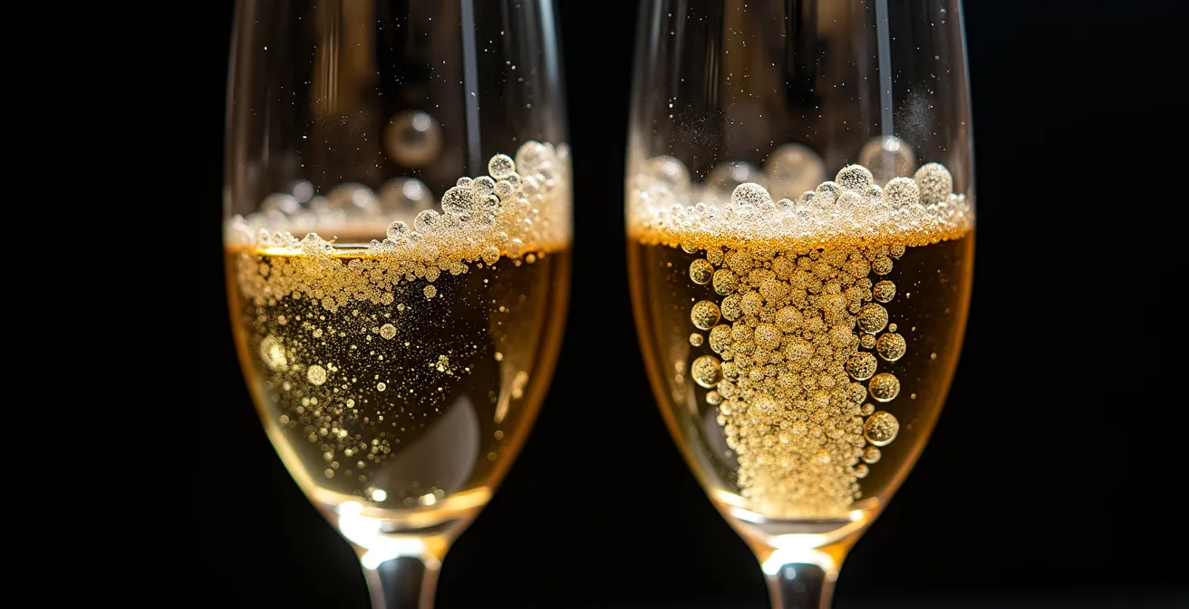 Visualisation macro de l'effervescence différentielle entre coupe et flûte à champagne