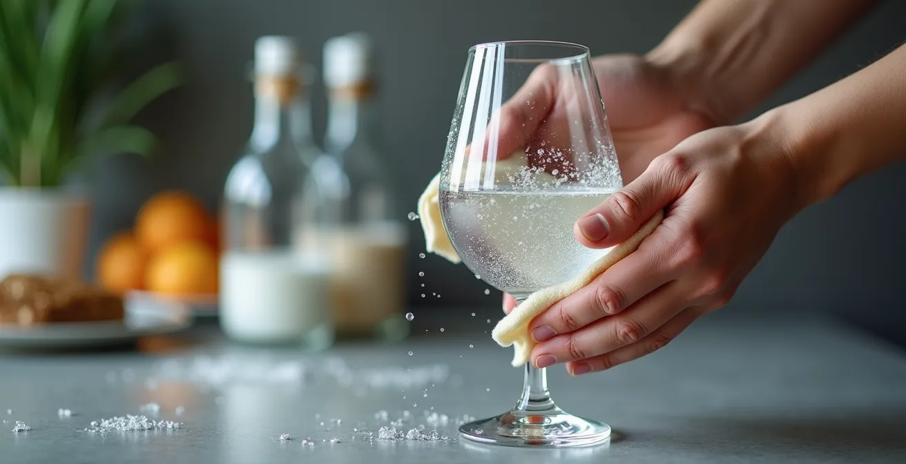 Technique professionnelle de nettoyage des verres en cristal blanchis