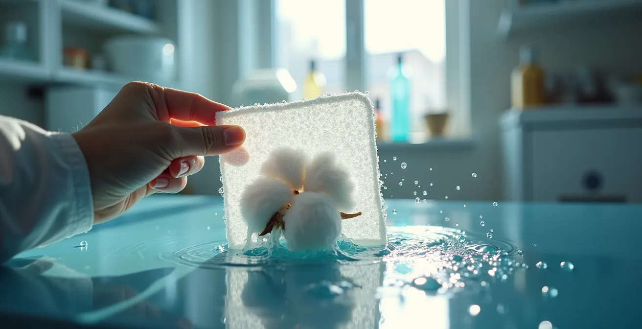 Test de qualité de teinture sur échantillon de nappe en coton dans un environnement de laboratoire