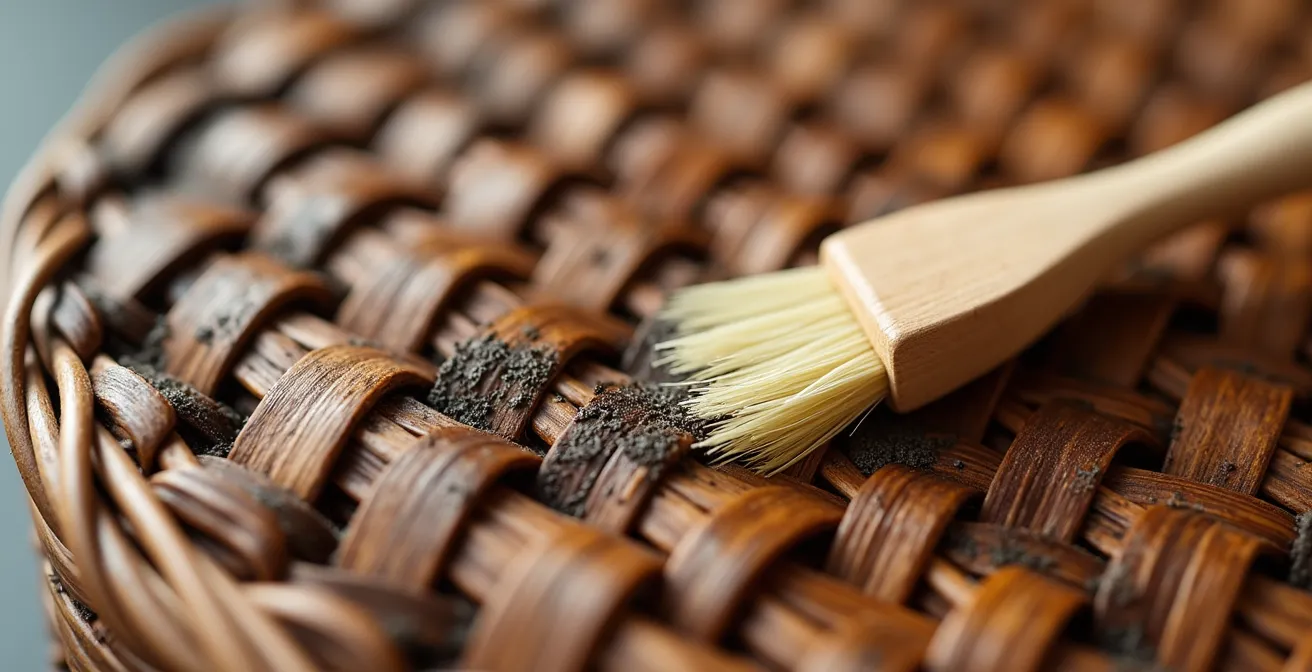 Gros plan sur une corbeille en osier traitée avec bicarbonate et citron