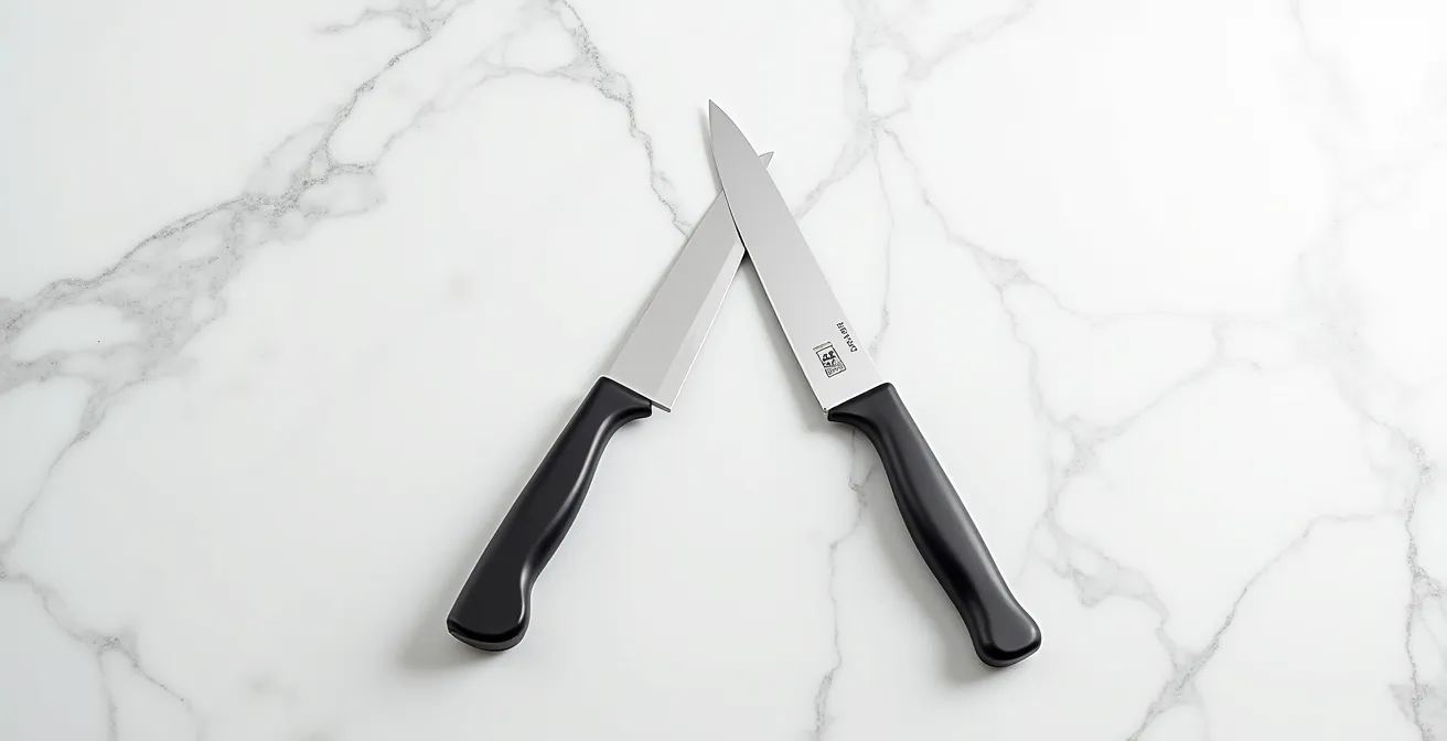 Diagramme triangulaire illustrant l'équilibre entre dureté HRC, résistance aux chocs et résistance à l'usure