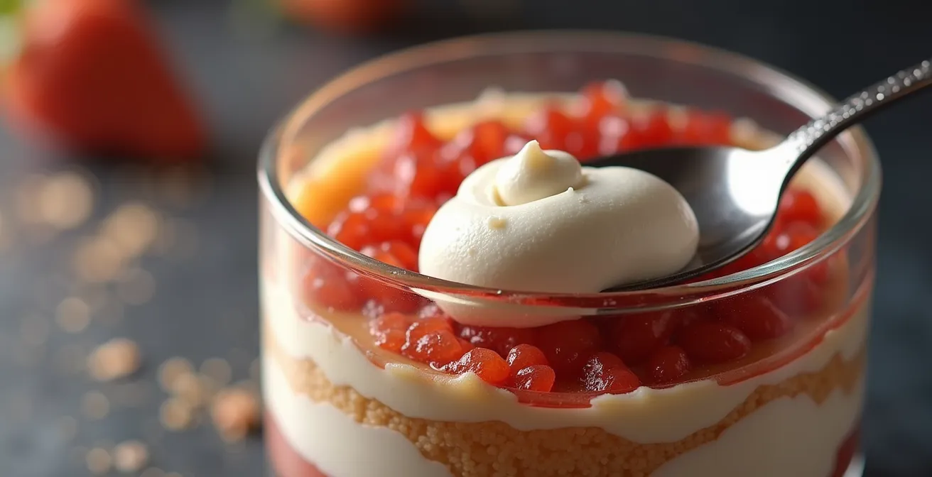 Coupe transversale d'une verrine montrant l'ordre optimal des couches et textures