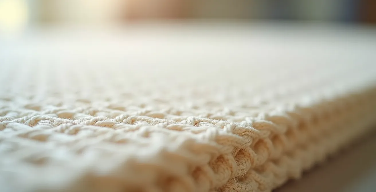 Texture détaillée d'un molleton de table montrant les fibres absorbantes