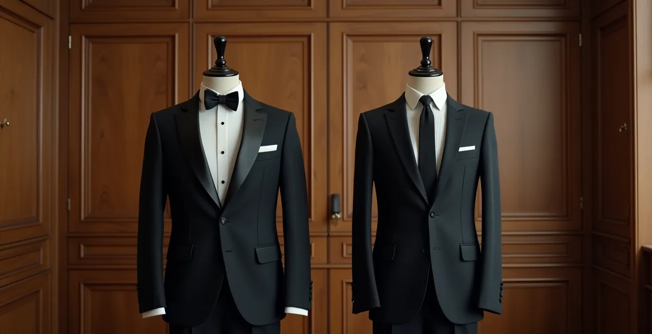 Comparaison visuelle de tenues formelles anglaises sur mannequins invisibles